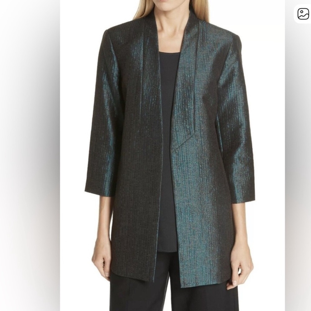 EILEEN FISHER Pine Infinity Jacquard Blazer Shawl Collar 3/4 Sleeve - Picture 1 of 7